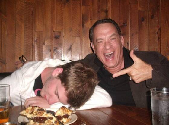 Tom Hanks poses with drunk fan