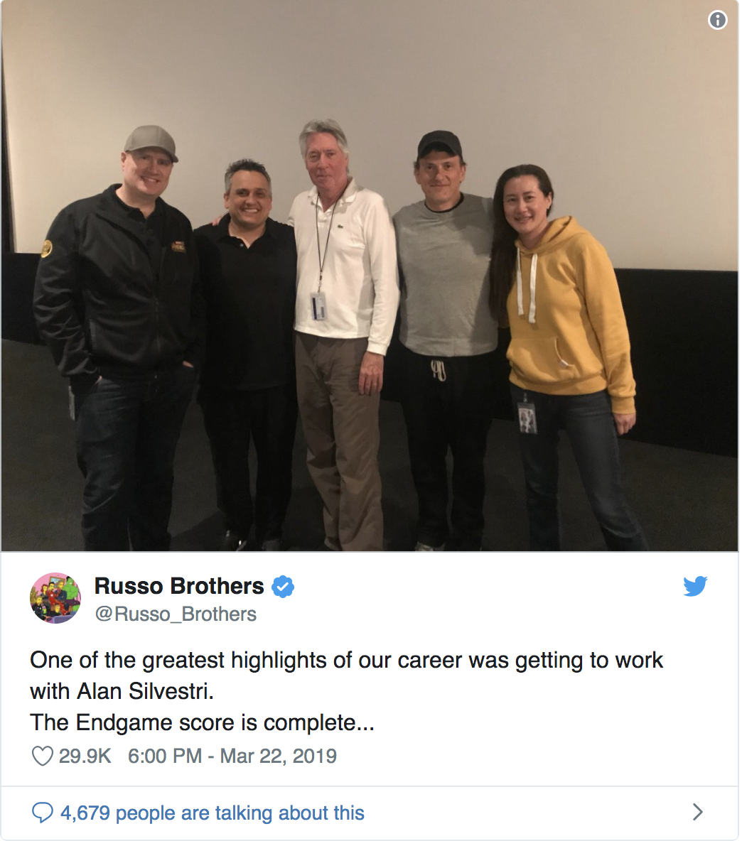 Russo brothers confirm Alan Silvestri has completed the Avengers: Endgame score