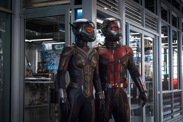Paul Rudd as Ant-Man and Evangeline Lilly as The Wasp in Ant-Man and The Wasp