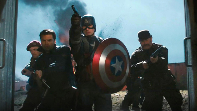 Captain America leads the Howlin' Commandos in Captain America: The First Avenger